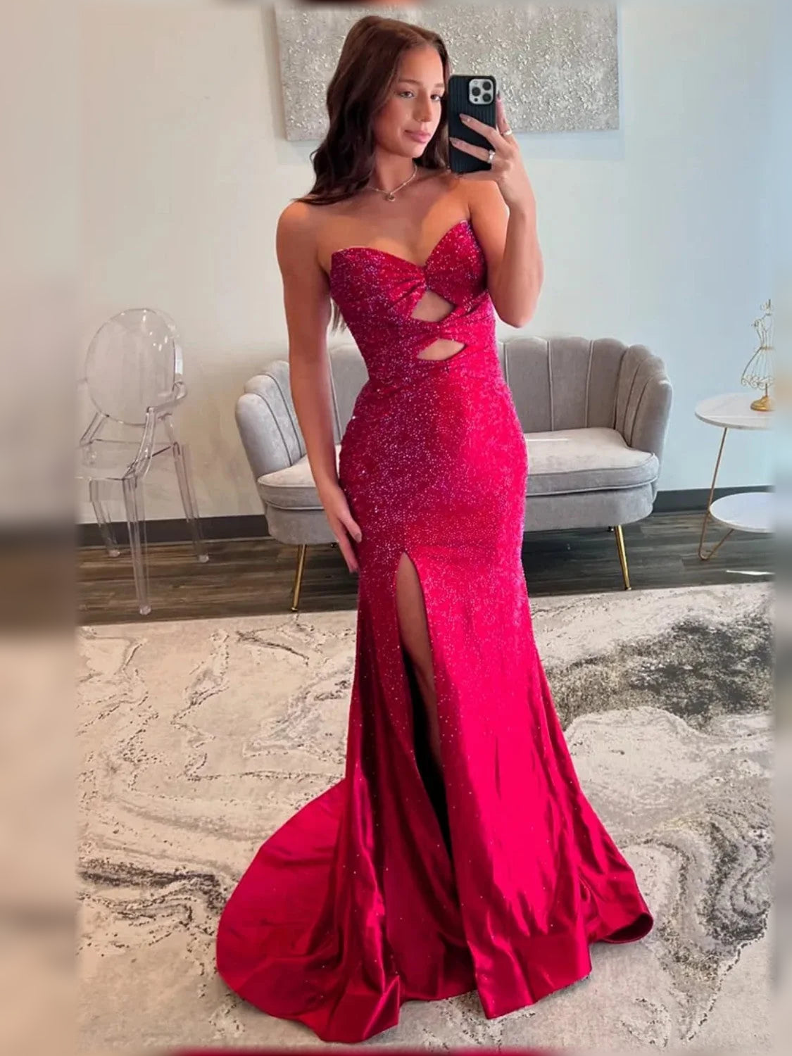 Sweetheart Slit Cutout Floor-Length Formal Dress