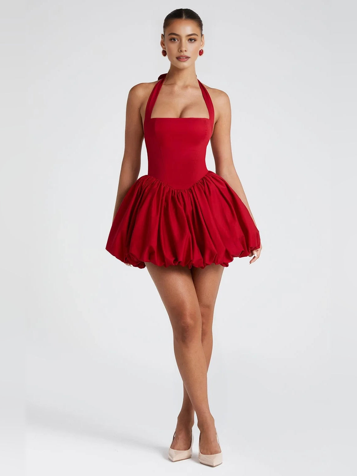 Corset Bow Halter Neck Fit-and-Flare Mini Homecoming Dress for Gala Dinner