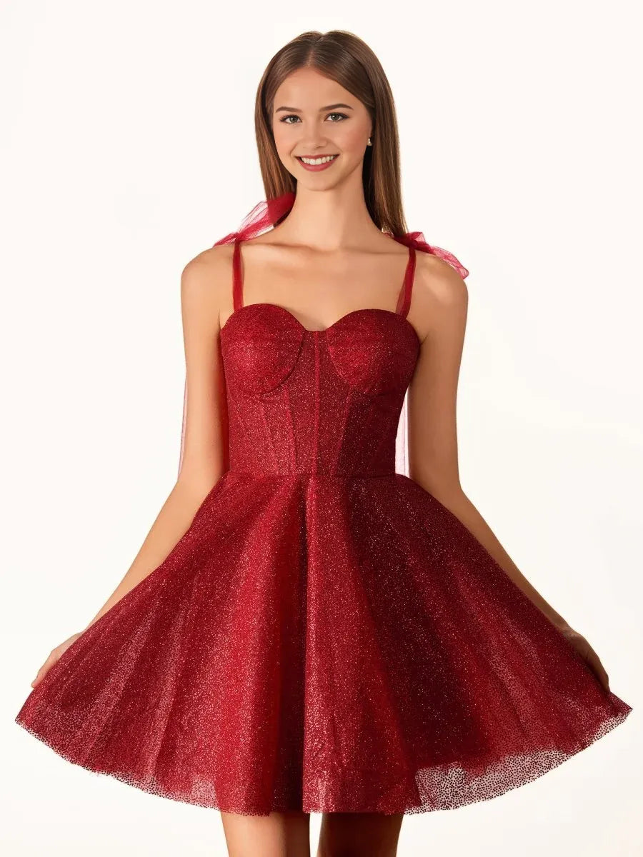 Corset Bow Sweetheart A-Line Mini Tulle Homecoming Dress for Opening Night
