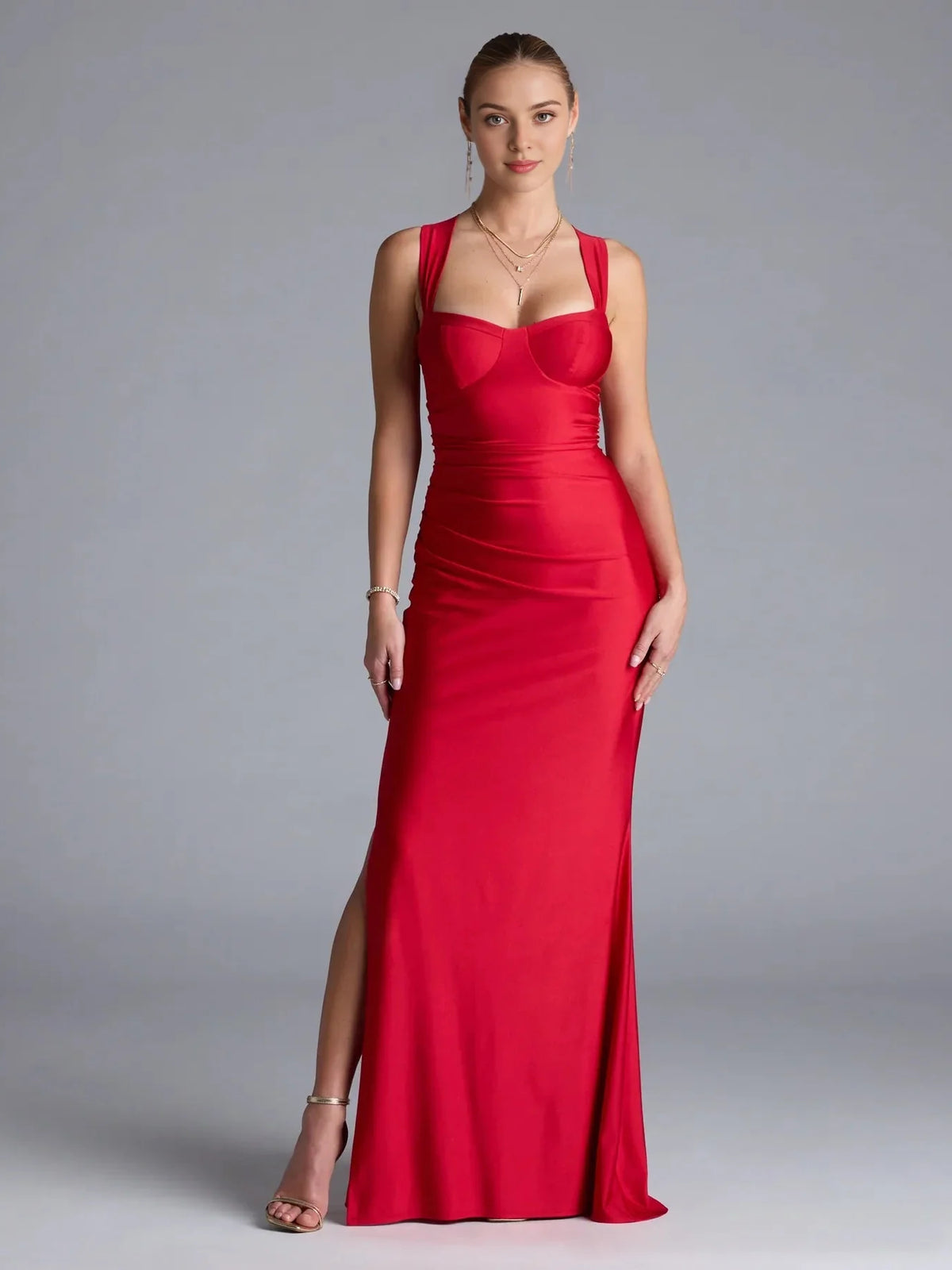 Ruched Bow Slit Sweetheart Mermaid Floor-Length Satin Prom Dress for Awards Dinner
