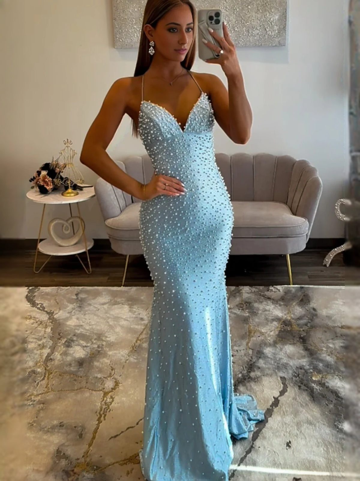 V Neck Mermaid Floor-Length Prom Dress for Pageant