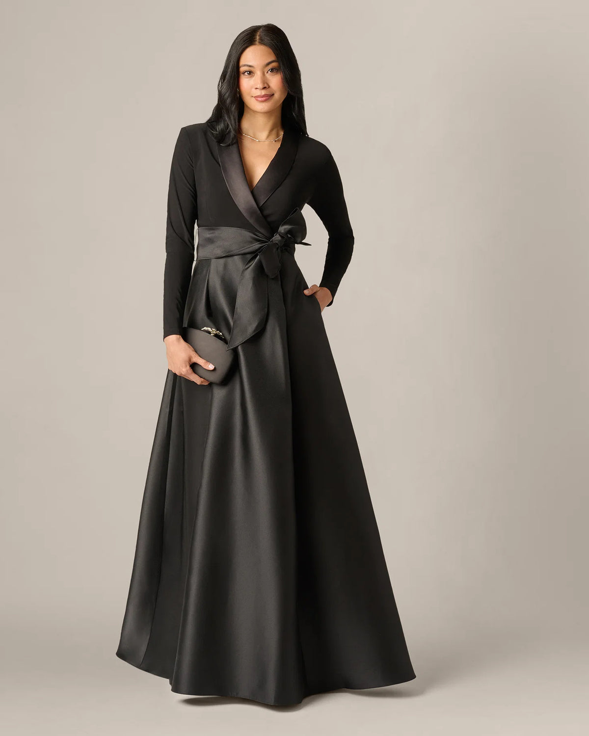 Long-Sleeve A-Line Maxi Mother of the Bride Dress for Evening Wedding