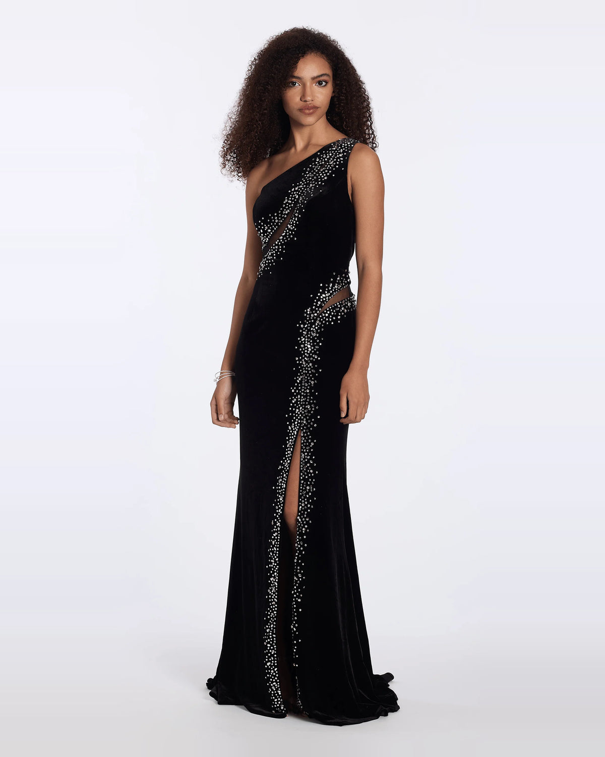Rhinestone One Shoulder Column Maxi Prom Dress for Evening Event