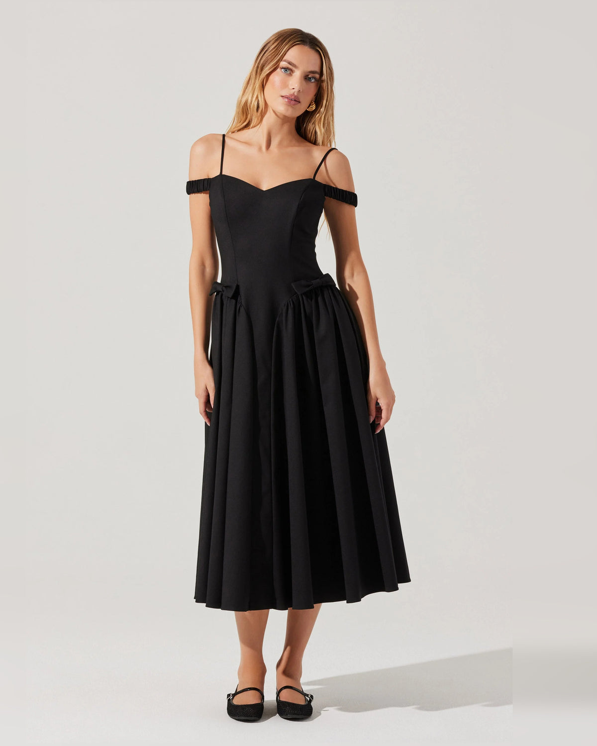 Off-Shoulder A-Line Midi Formal Dress for Spring Formal