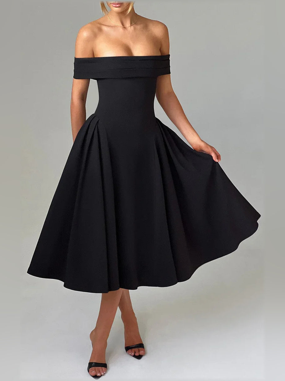 Off-The-Shoulder A-Line Midi Formal Dress