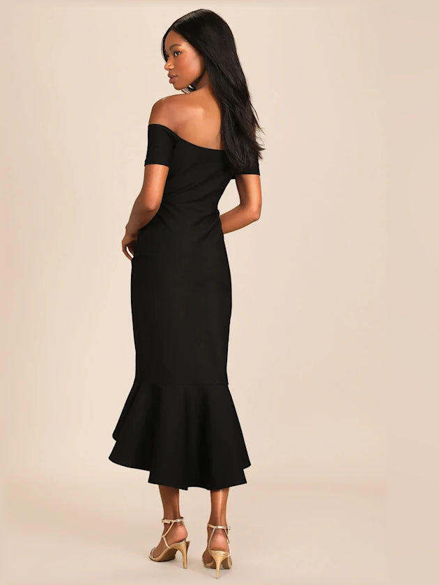 How Much I Care Off-The-Shoulder Midi Formal Dress
