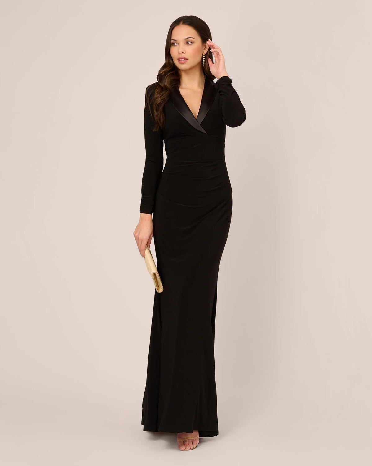 Draped Beaded V Neck Mermaid Floor-Length Mother of the Bride Dress for Ceremony Dinner