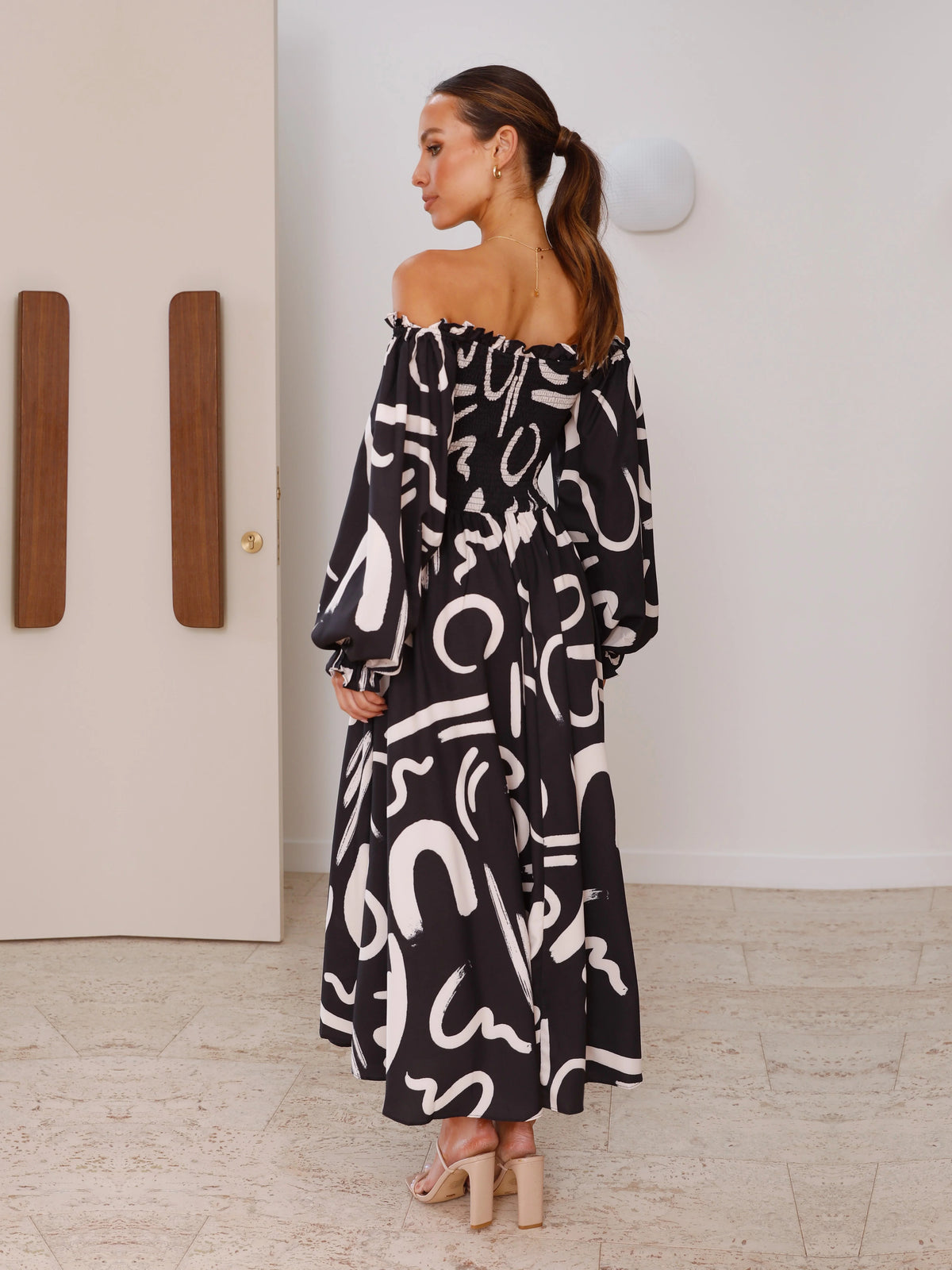 Black Off-The-Shoulder Long Sleeves Slit Maxi Formal Dress