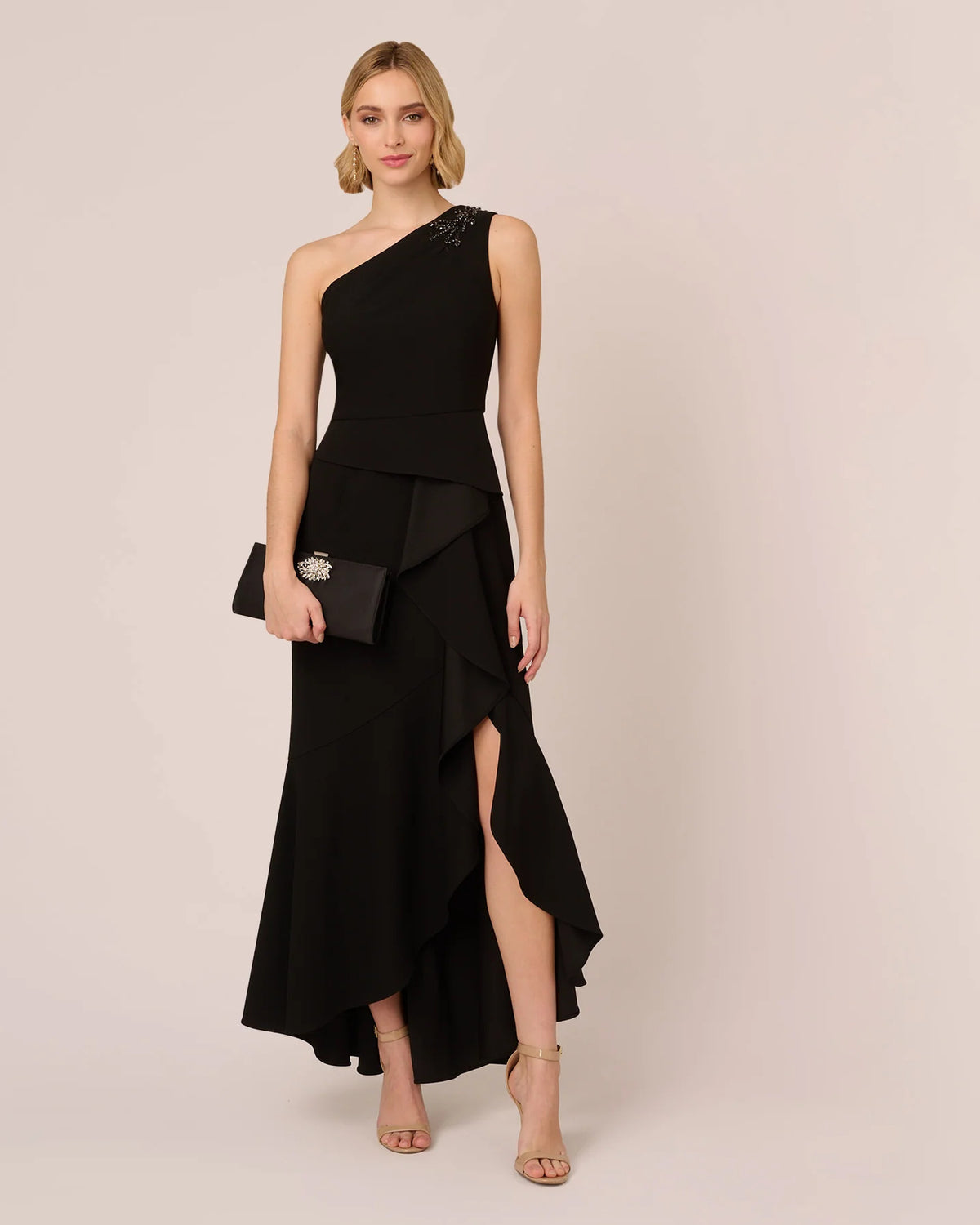 Ruffle One-Shoulder A-Line Maxi Mother of the Bride Dress for Bridal Luncheon