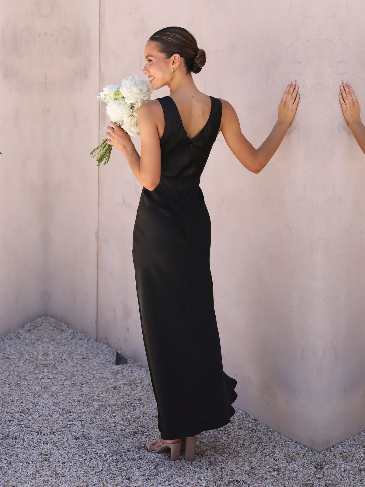 Black V Neck Slit Sheath Maxi Formal Dress