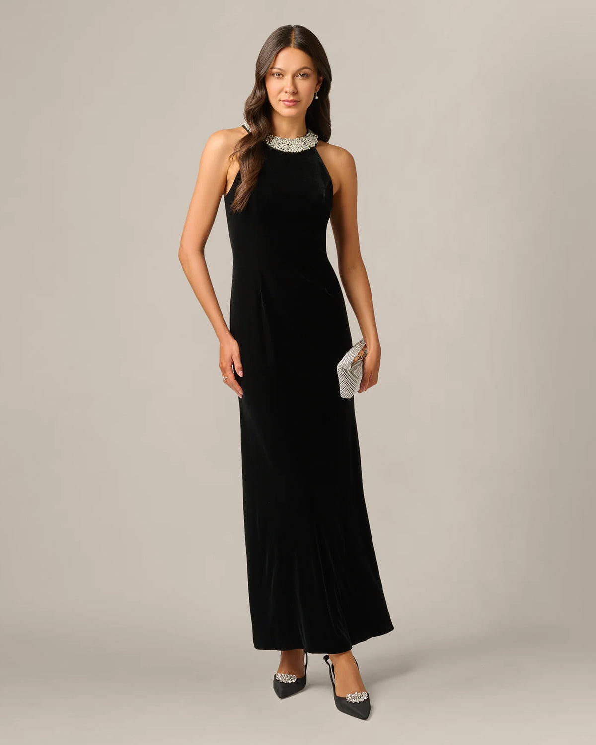 Halter Neck A-Line Maxi Mother of the Bride Dress for Vineyard Wedding