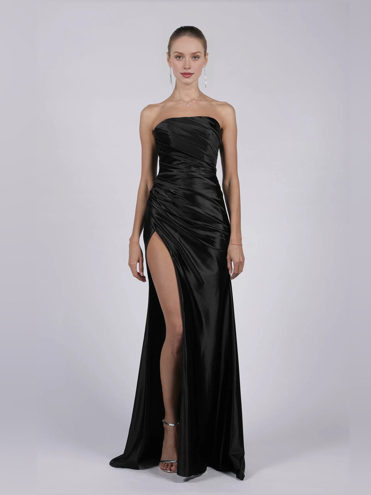 Strapless Ruching Slit Floor-Length Mermaid Formal Dress