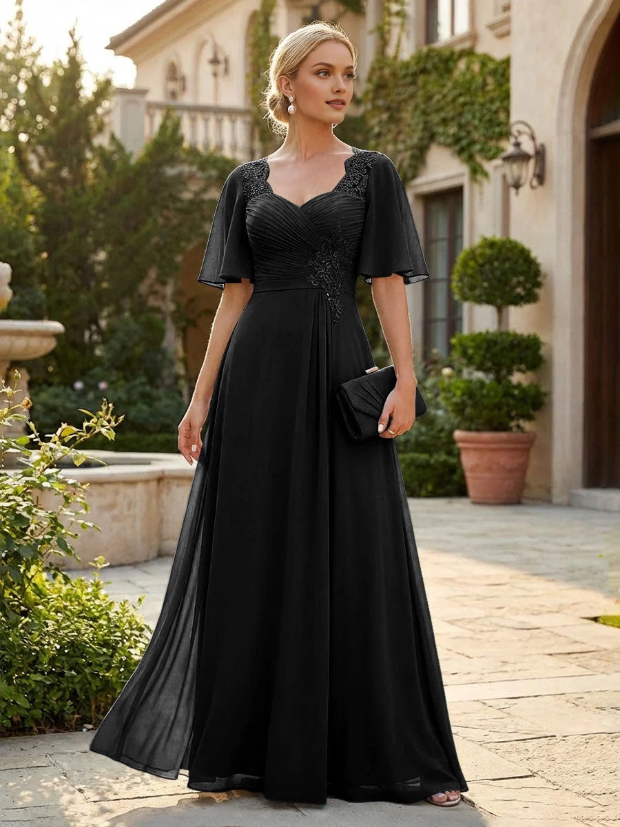 Ruched Draped Sweetheart A-Line Floor-Length Chiffon Mother of the Bride Dress for Formal Dinner