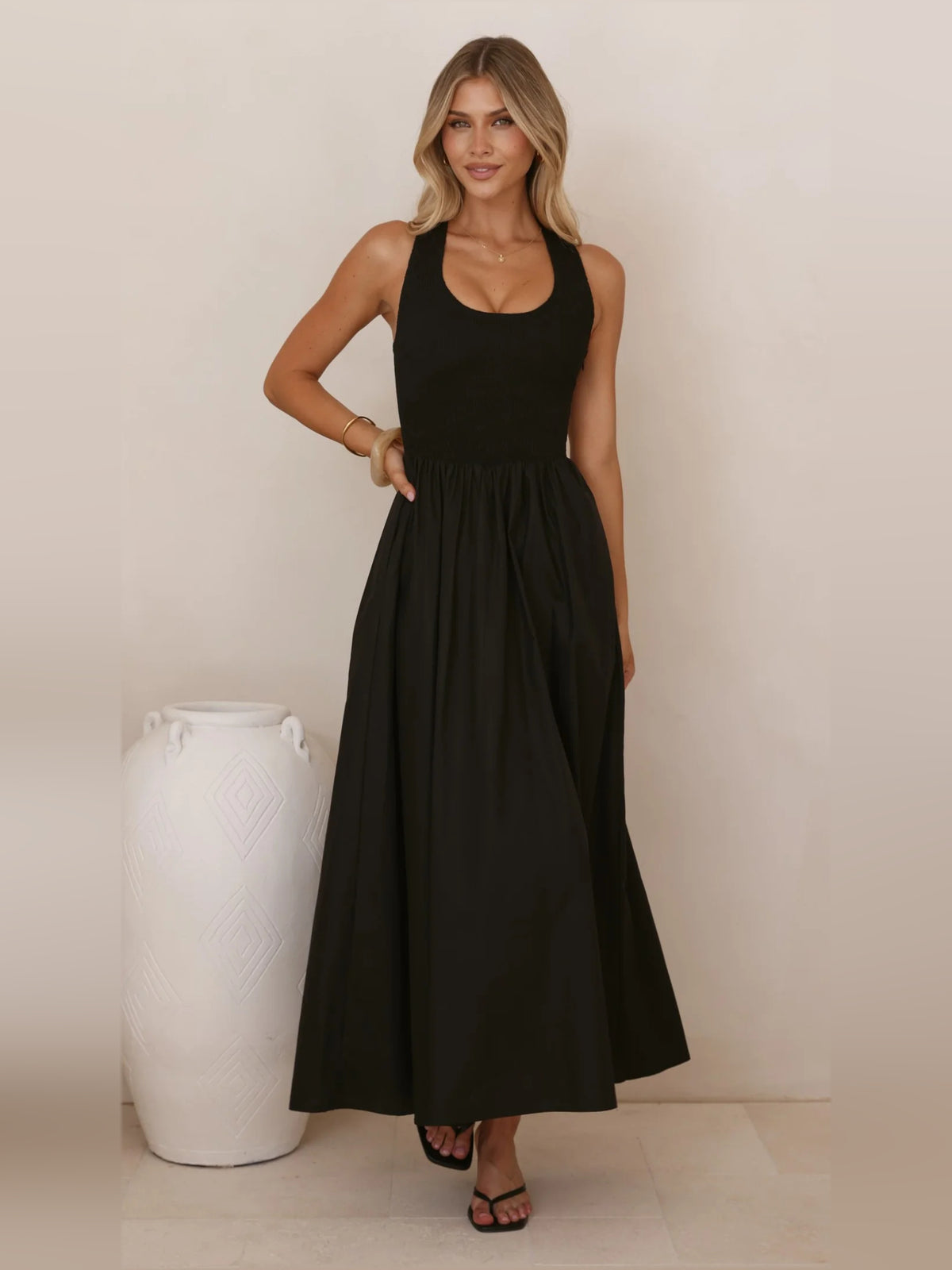 Black Halter Neck A-Line Maxi Formal Dress
