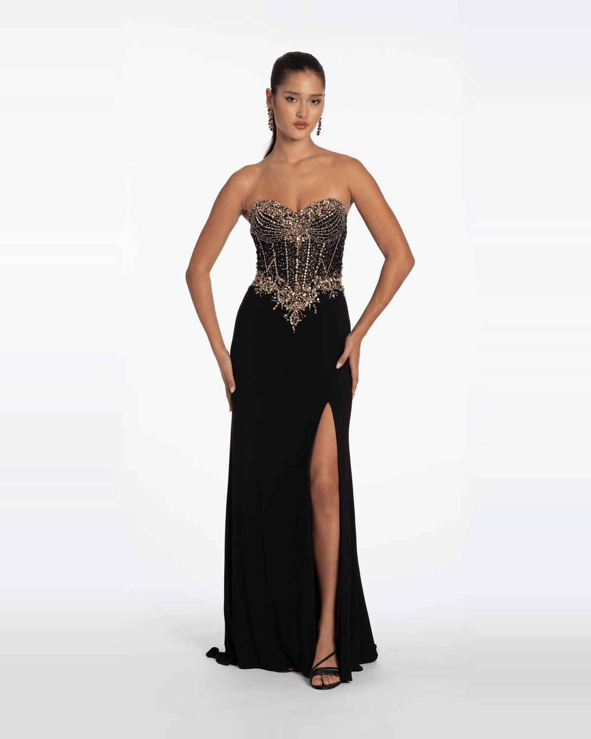 Corset Side-Slit Strapless Column Maxi Prom Dress for Hotel Gala