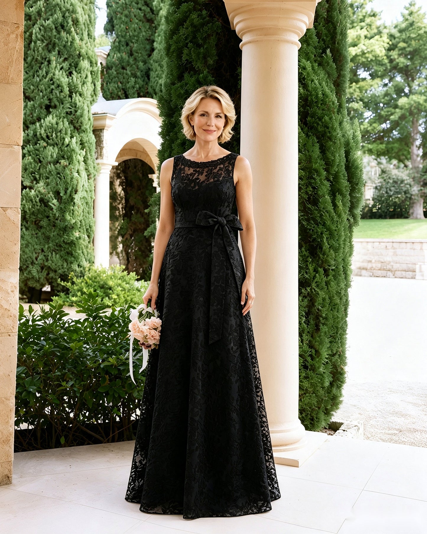 Sleeveless Lace A-Line Mother of the Bride Dress with Sash Bow