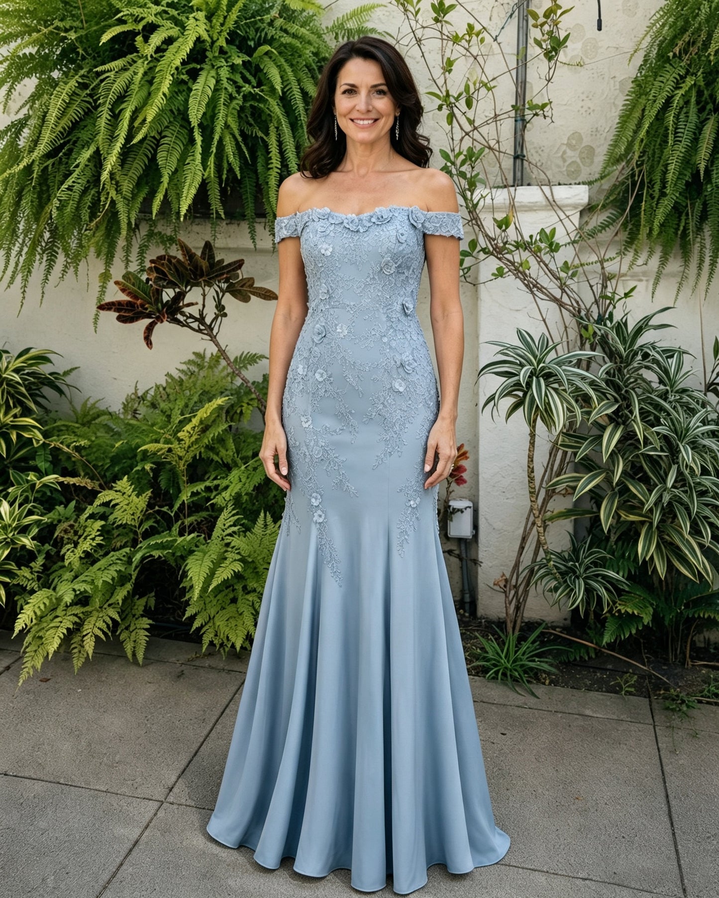 Scalloped Off-Shoulder Lace Mermaid Mother of the Bride Dress