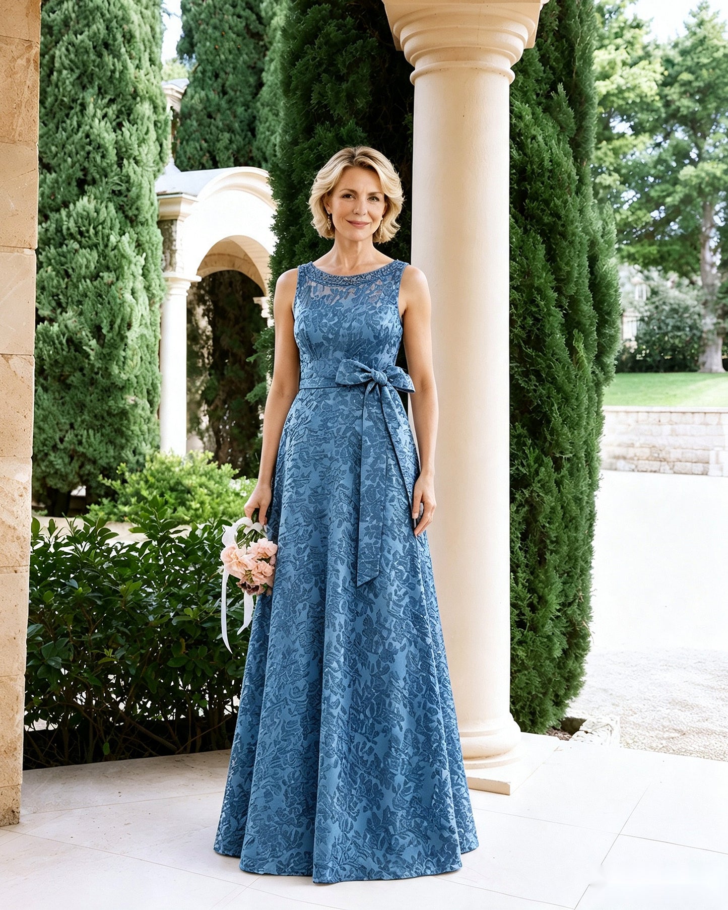 Sleeveless Lace A-Line Mother of the Bride Dress with Sash Bow