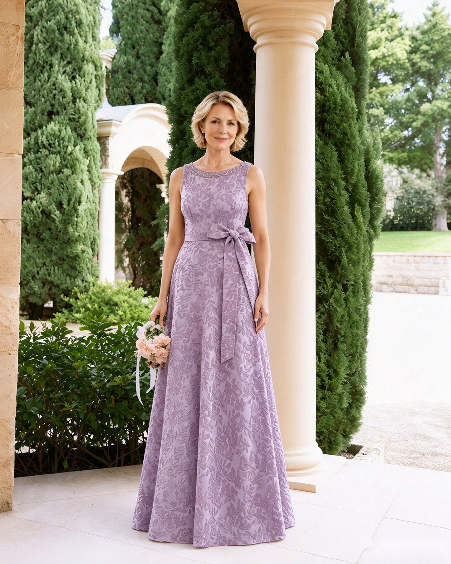 Sleeveless Lace A-Line Mother of the Bride Dress with Sash Bow