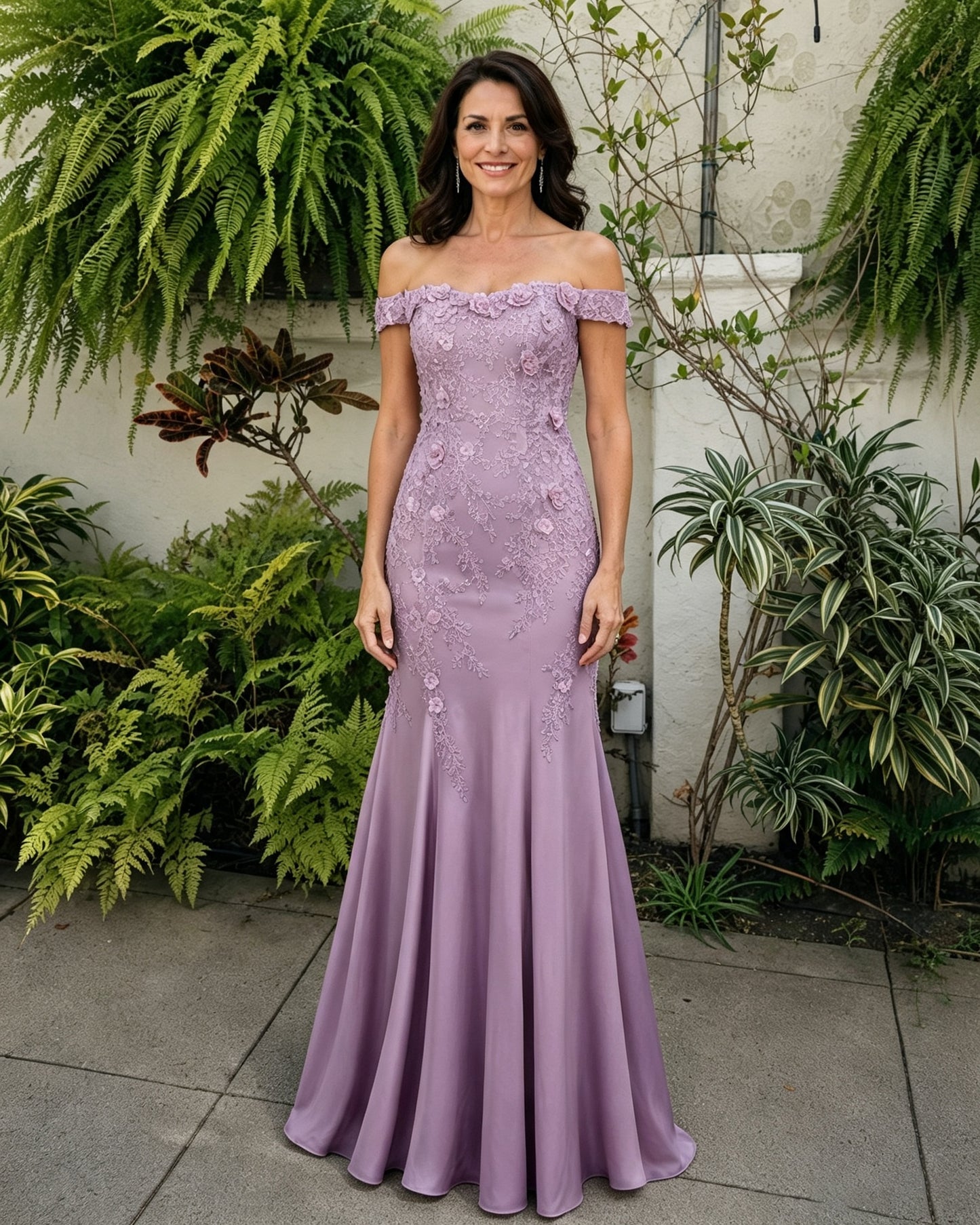 Scalloped Off-Shoulder Lace Mermaid Mother of the Bride Dress
