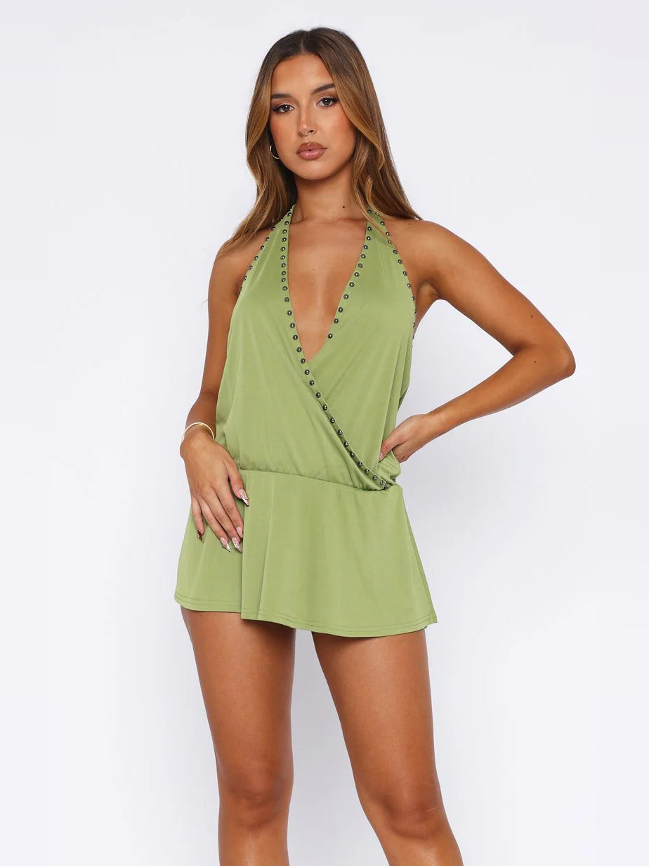 Plunging Halter Ruffled Mini Homecoming Dress