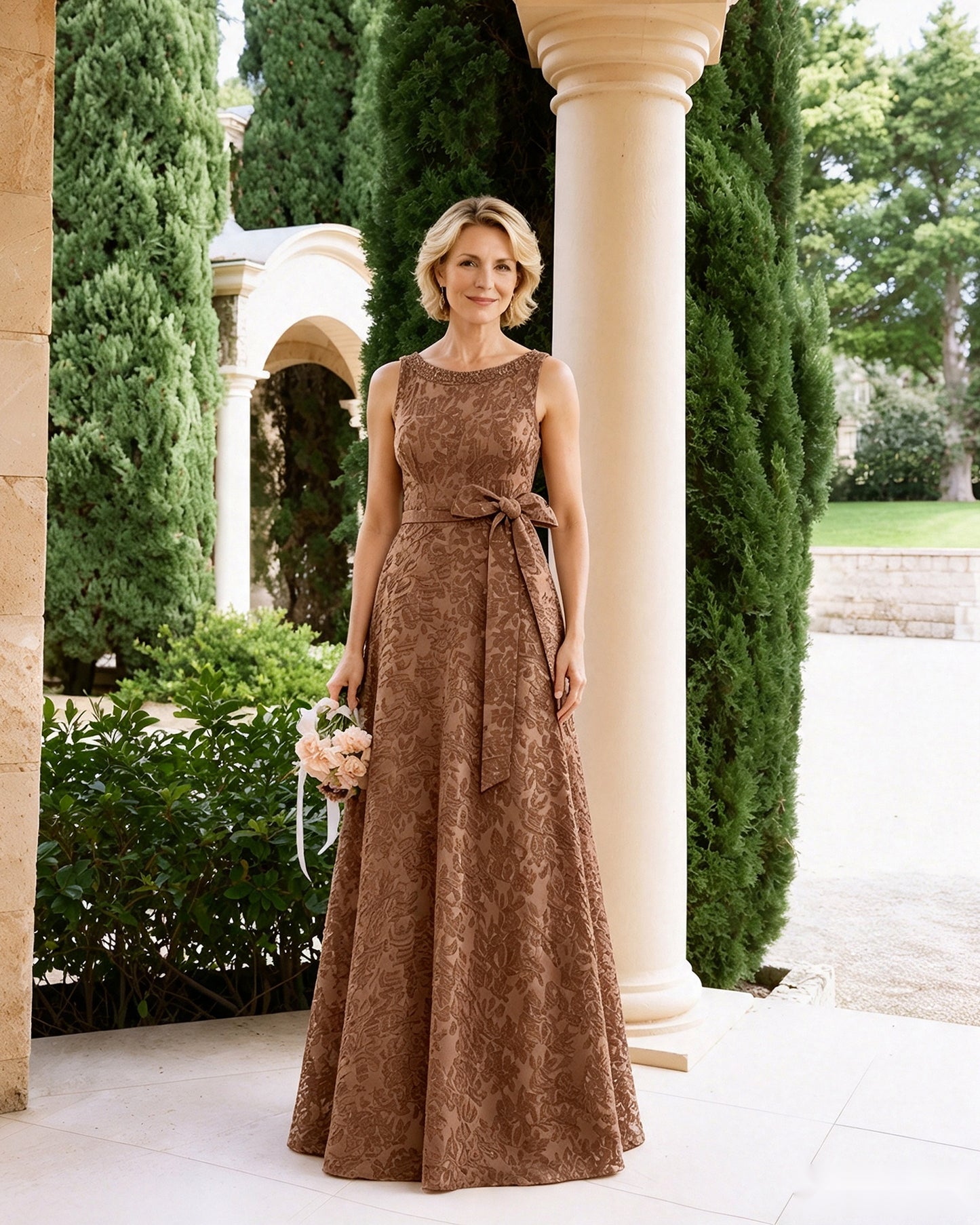 Sleeveless Lace A-Line Mother of the Bride Dress with Sash Bow