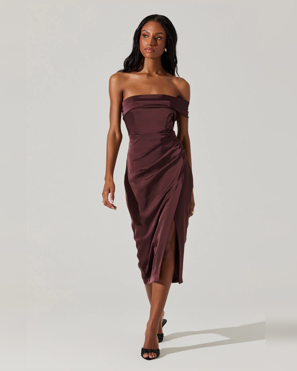 Off-Shoulder A-Line Midi Formal Dress for Dinner Reception