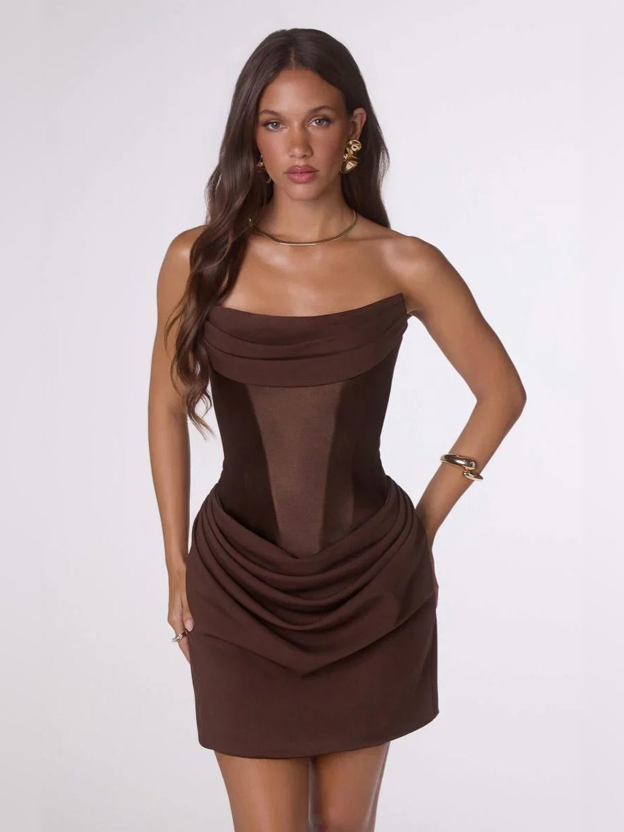 Ruched Draped Ruffled Strapless Bodycon Mini Homecoming Dress for Evening Reception