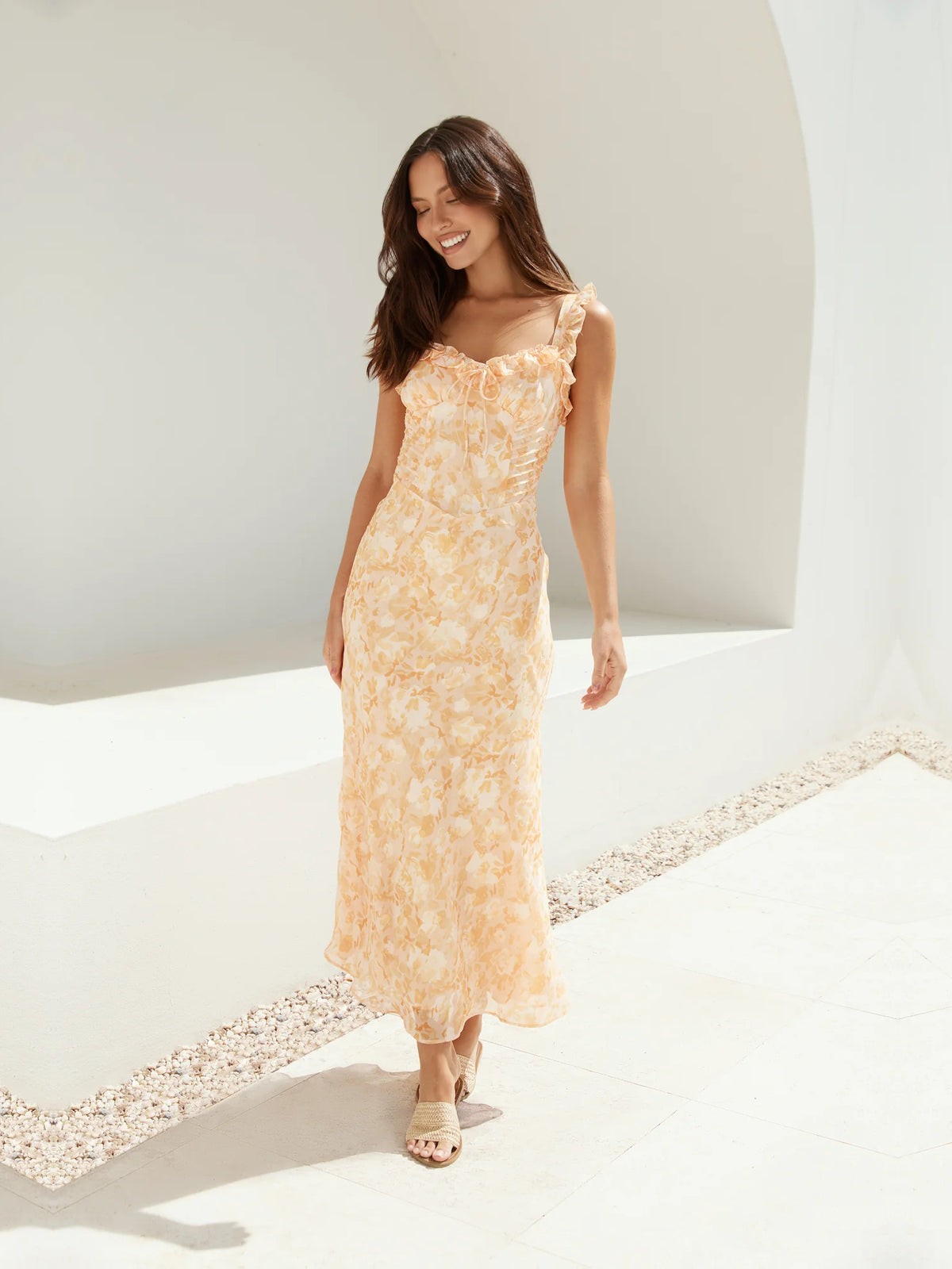 Orange Sweetheart Sheath Maxi Formal Dress