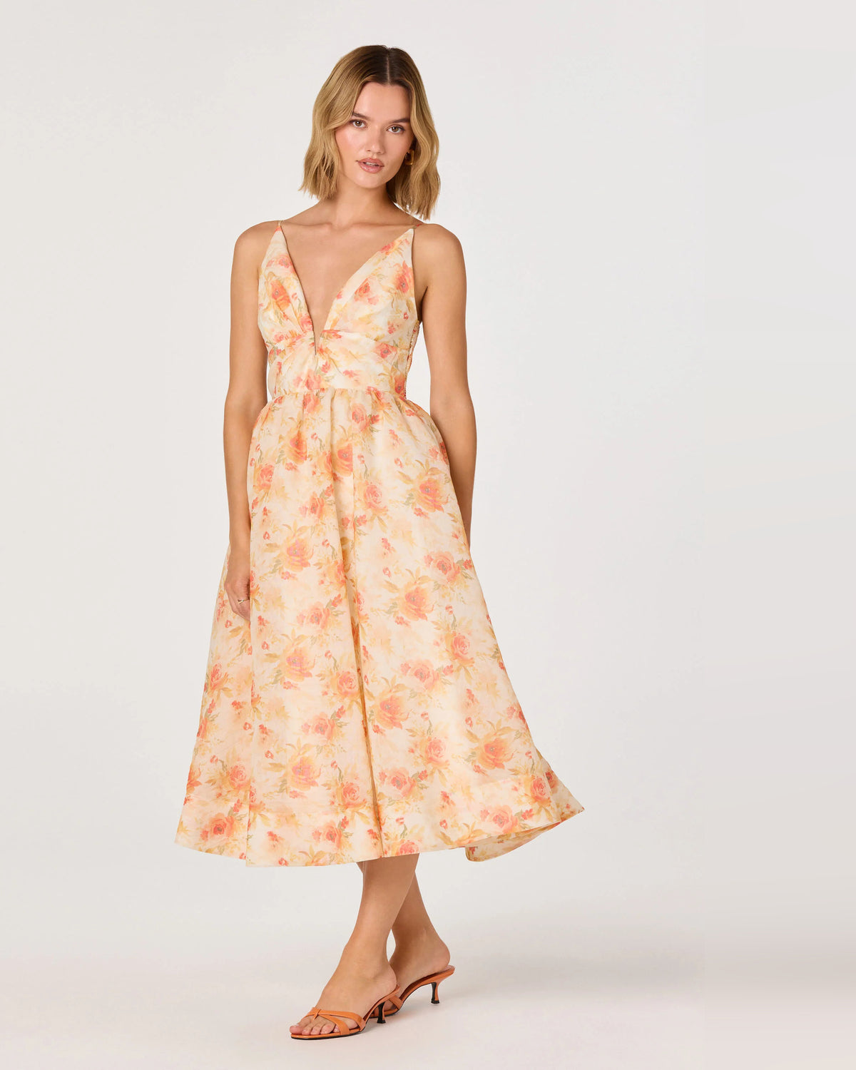 Floral Print Spaghetti Strap A-Line Midi Homecoming Dress for Birthday Party