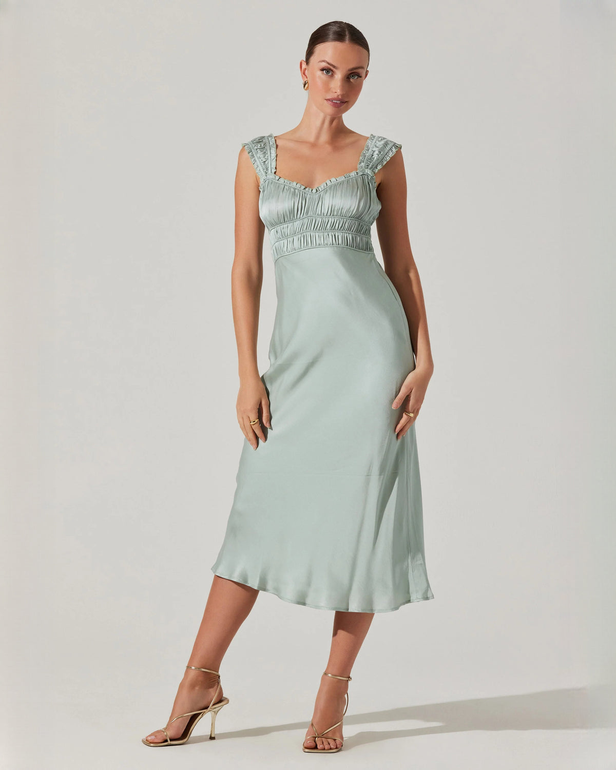 Elegant Formal Evening Sleeveless Structured Satin A-Line Midi Bridesmaid Dress
