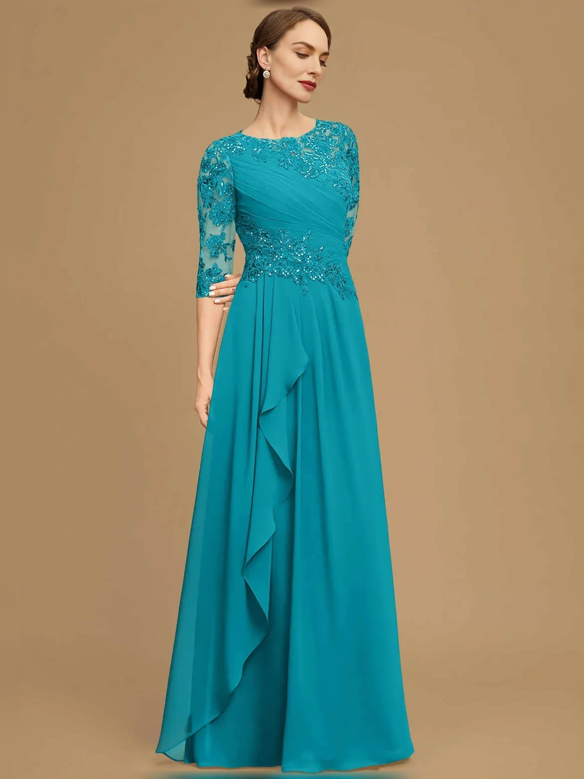 Ruched Ruffled A-Line Floor-Length Chiffon Mother of the Bride Dress for Estate Wedding