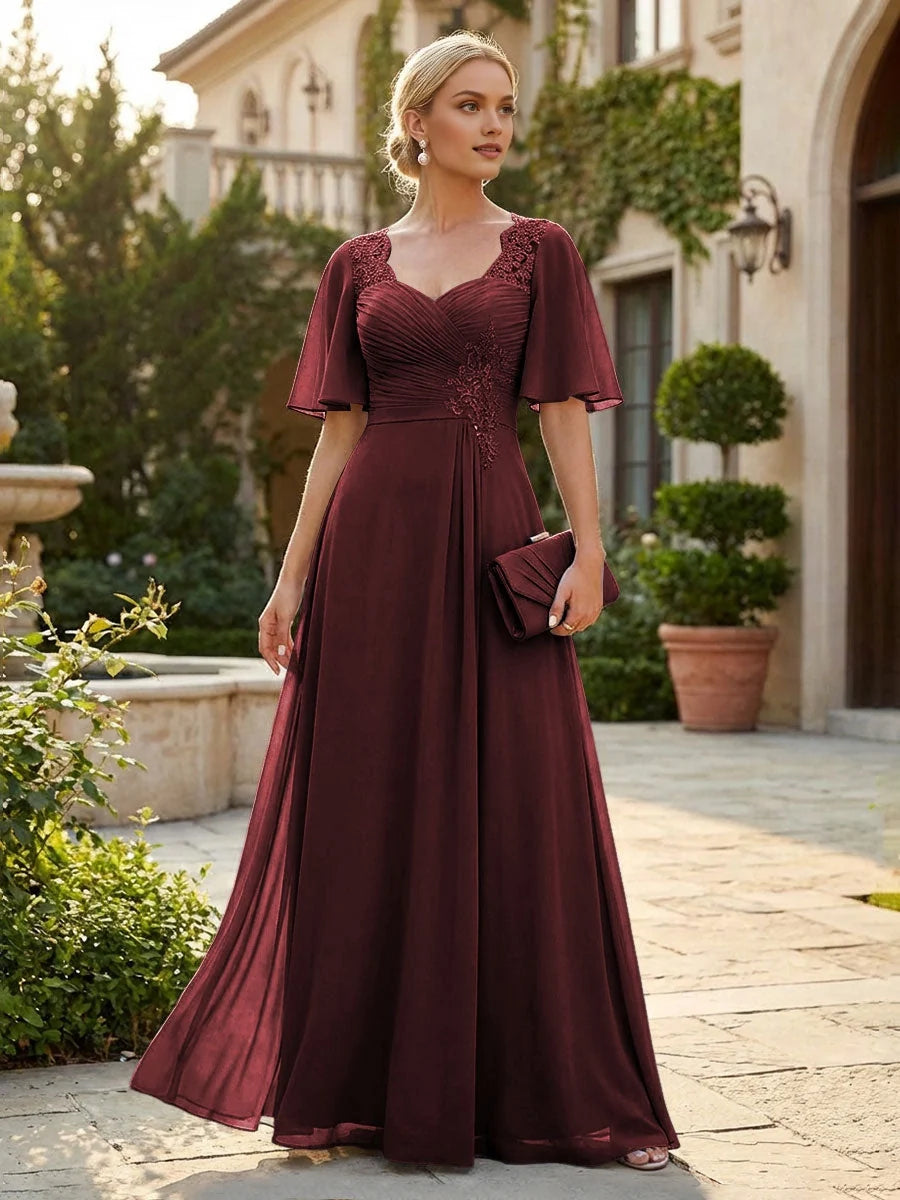 Ruched Draped Sweetheart A-Line Floor-Length Chiffon Mother of the Bride Dress for Formal Dinner