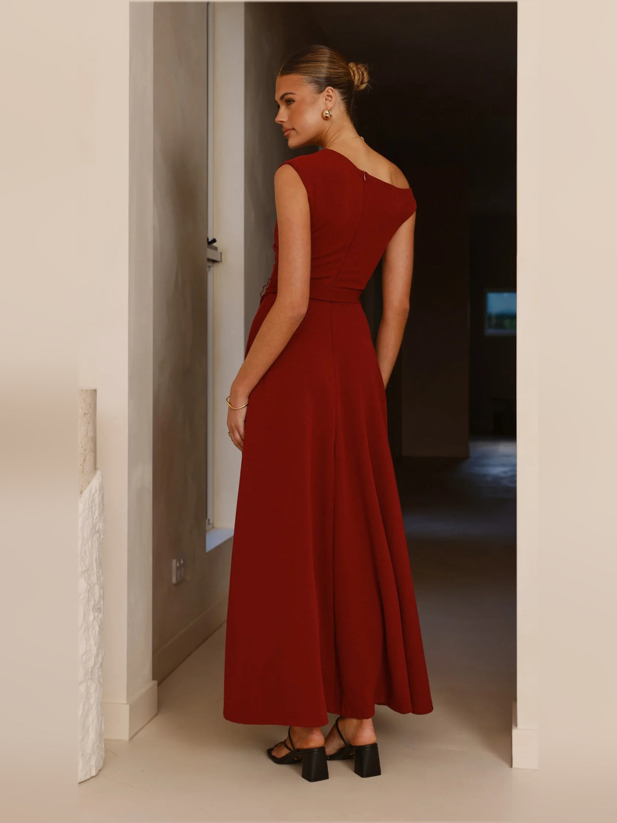 Burgundy A-Line Maxi Formal Dress