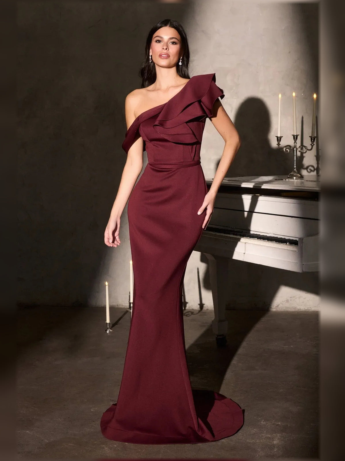 One-Shoulder Ruffles Mermaid Floor-Length Formal Dress