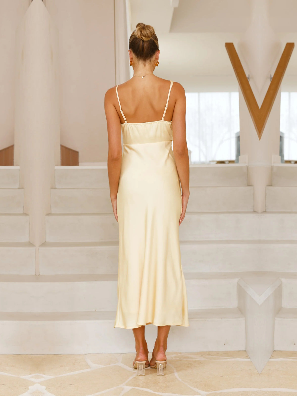 Cowl Neck Spaghetti Strap Sheath Maxi Formal Dress