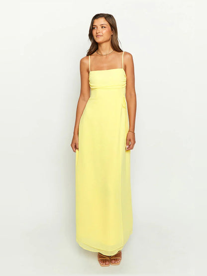 Yellow Square Neck Spaghetti Strap A-Line Floor-Length Elegant Formal Dress color option