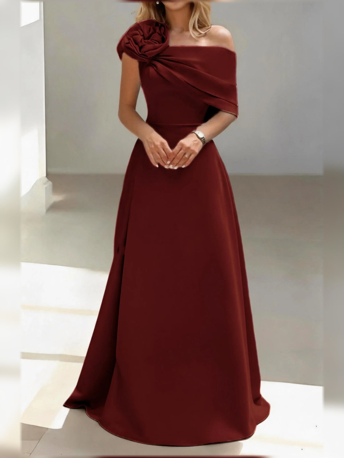 Draped One Shoulder A-Line Floor-Length Satin Mother of the Bride Dress for Wedding Reception