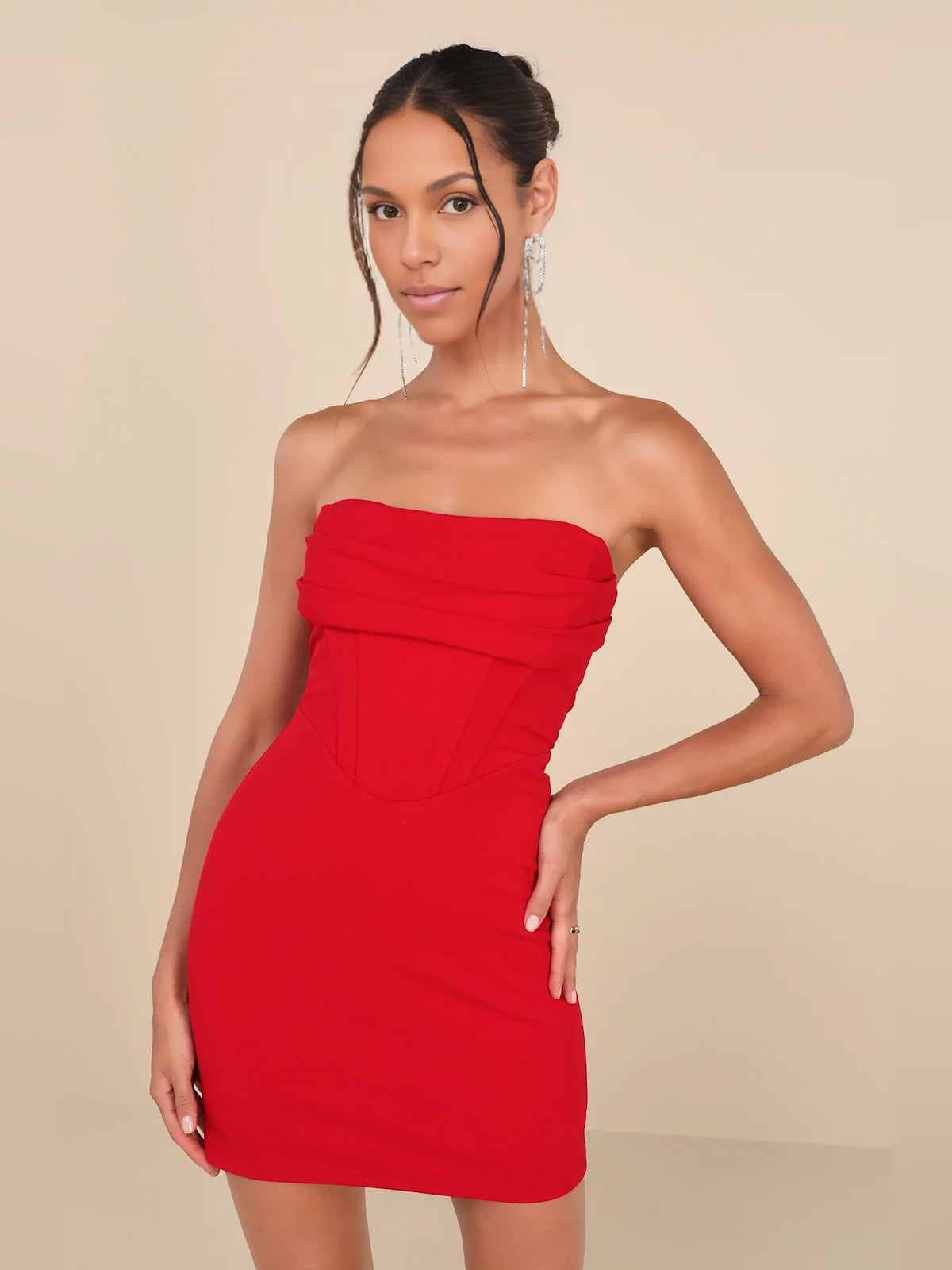 Corset Strapless Bodycon Mini Crepe Homecoming Dress for Charity Dinner