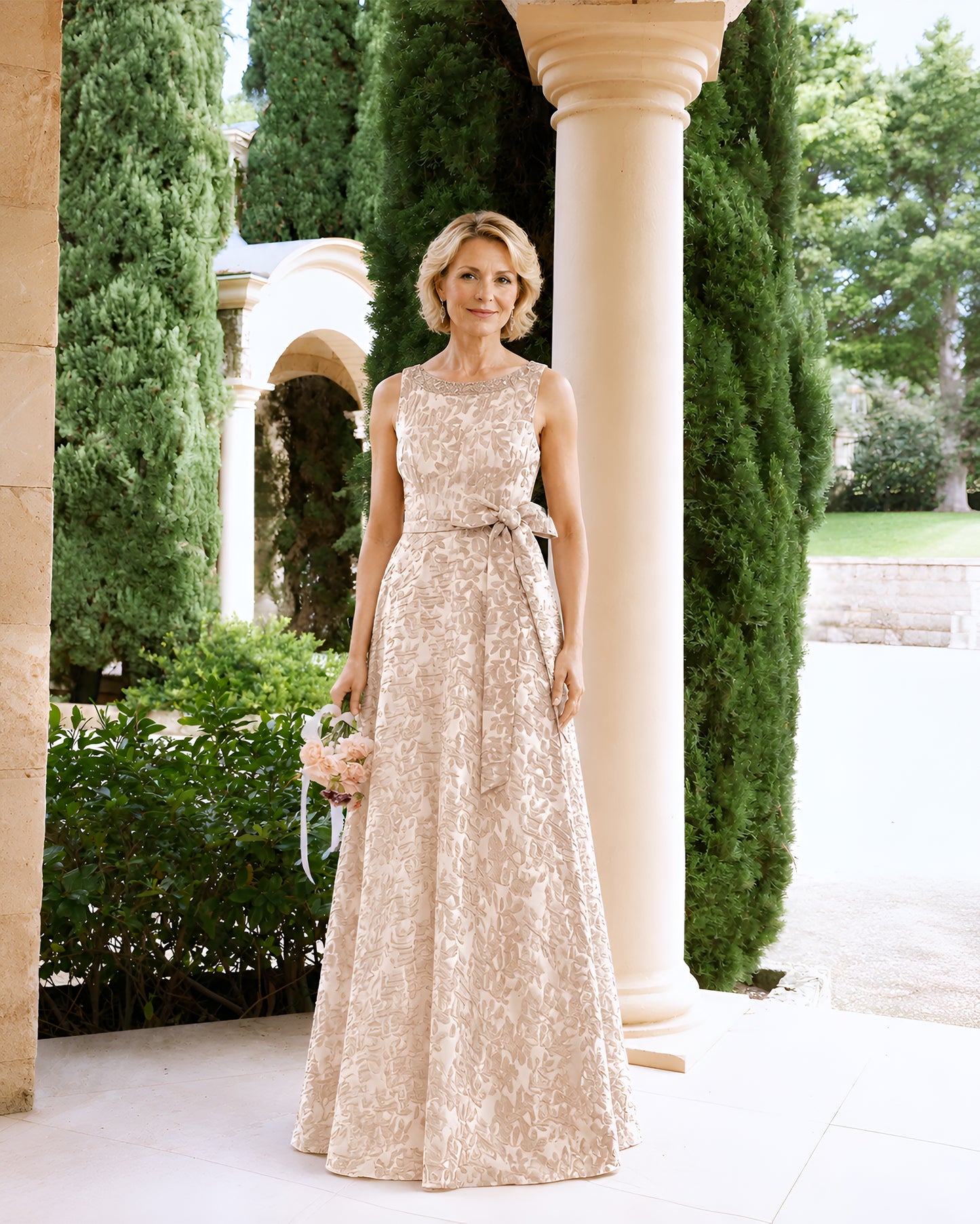 Sleeveless Lace A-Line Mother of the Bride Dress with Sash Bow