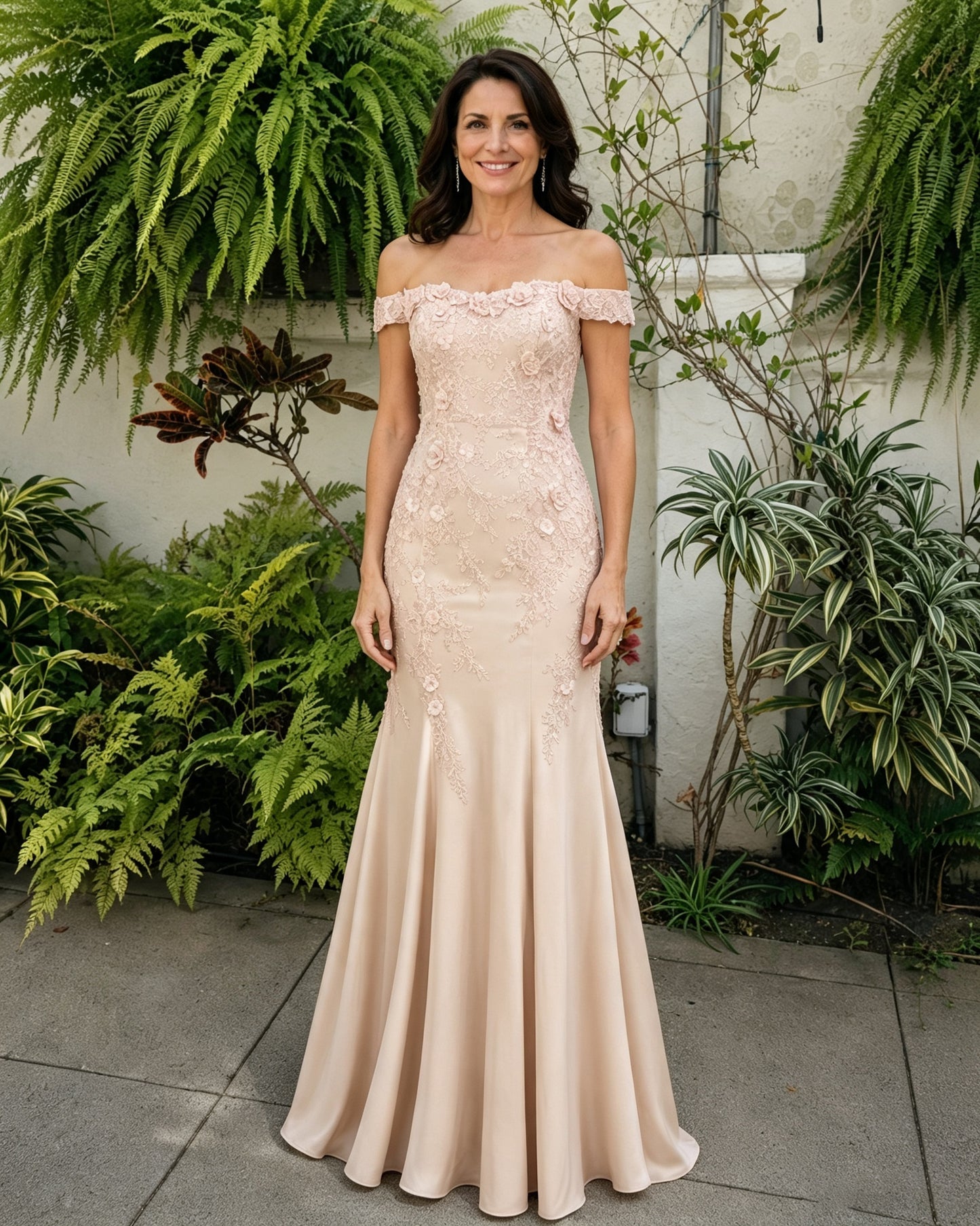 Scalloped Off-Shoulder Lace Mermaid Mother of the Bride Dress