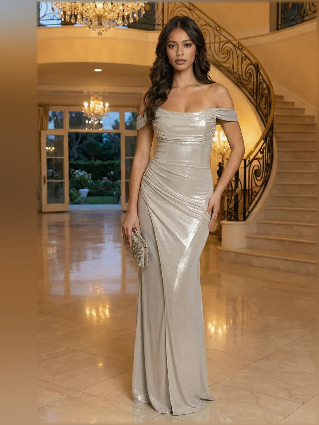 Off-The-Shoulder Ruching Mermaid Floor-Length Glamorous Formal Dress