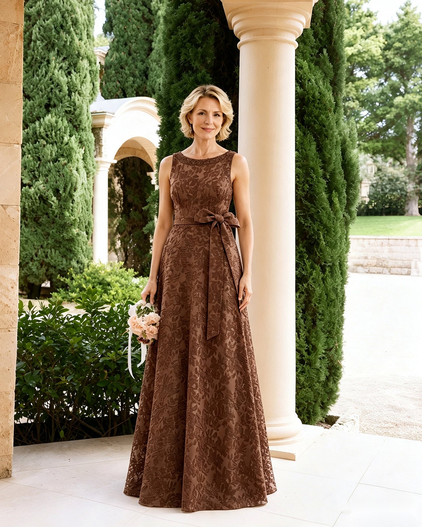 Sleeveless Lace A-Line Mother of the Bride Dress with Sash Bow