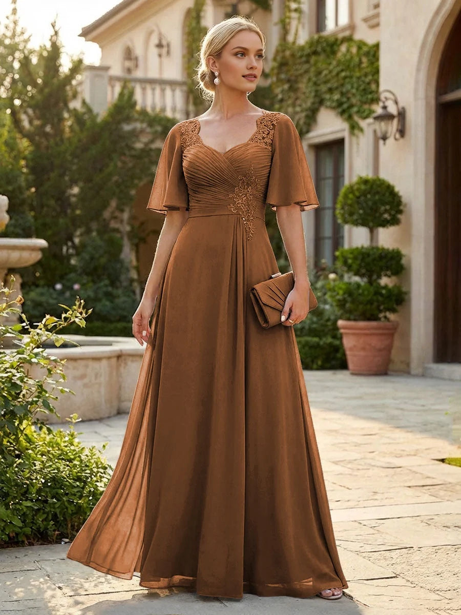 Ruched Draped Sweetheart A-Line Floor-Length Chiffon Mother of the Bride Dress for Formal Dinner