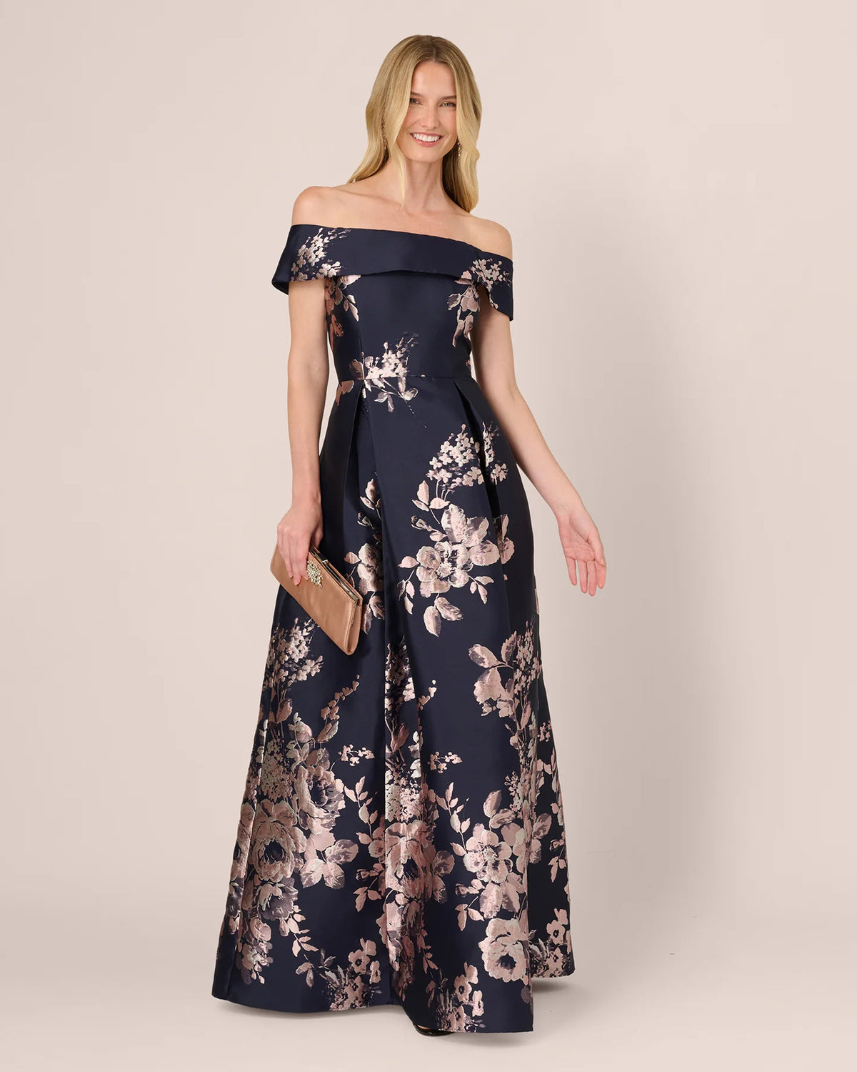Floral Print Off-Shoulder A-Line Maxi Mother of the Bride Dress for Wedding Celebration
