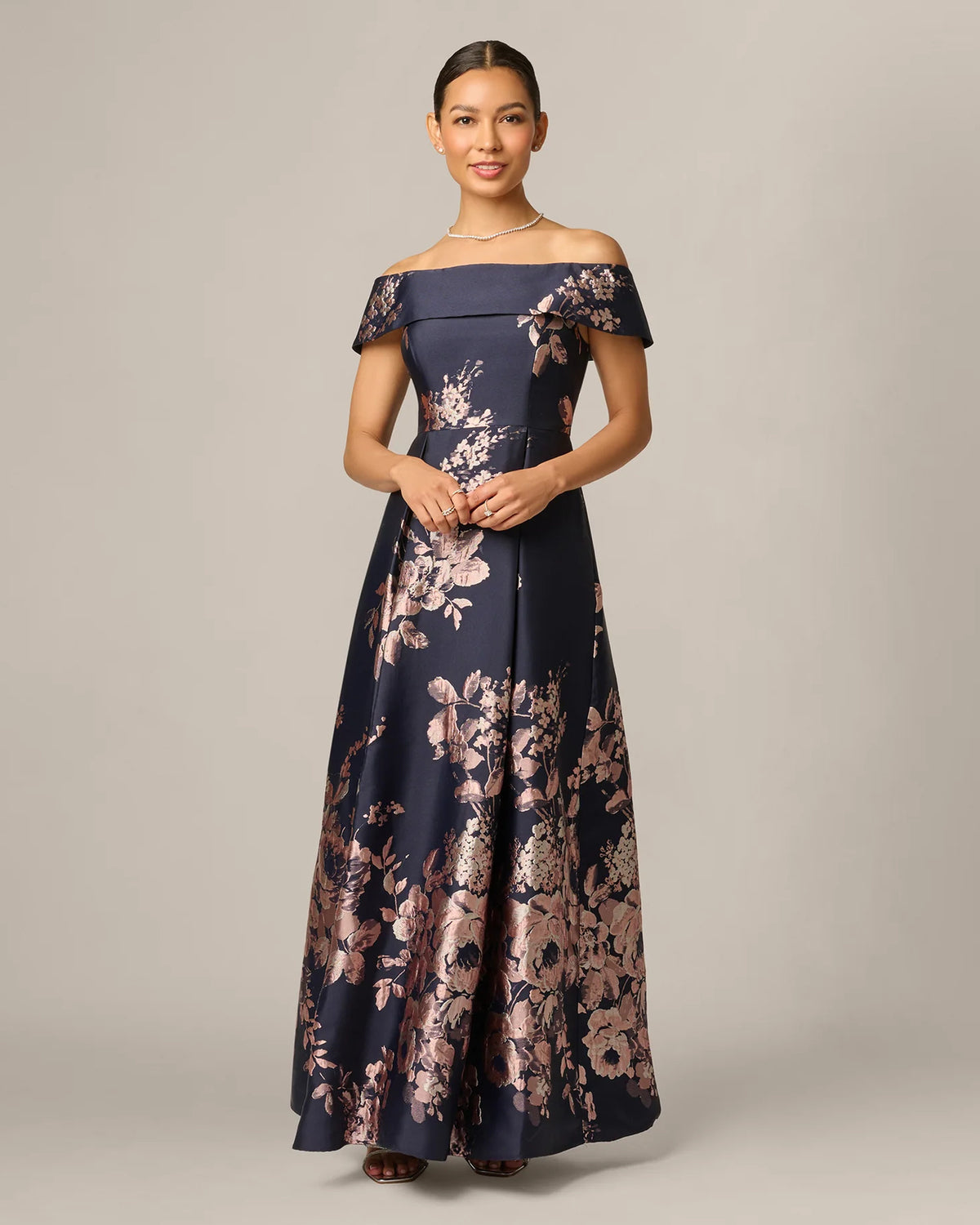 Floral Print Off-Shoulder A-Line Maxi Mother of the Bride Dress for Opera Evening