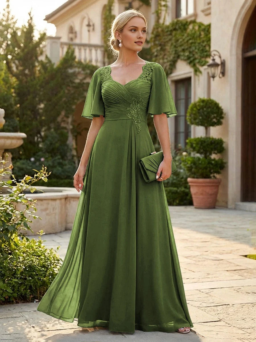 Ruched Draped Sweetheart A-Line Floor-Length Chiffon Mother of the Bride Dress for Formal Dinner
