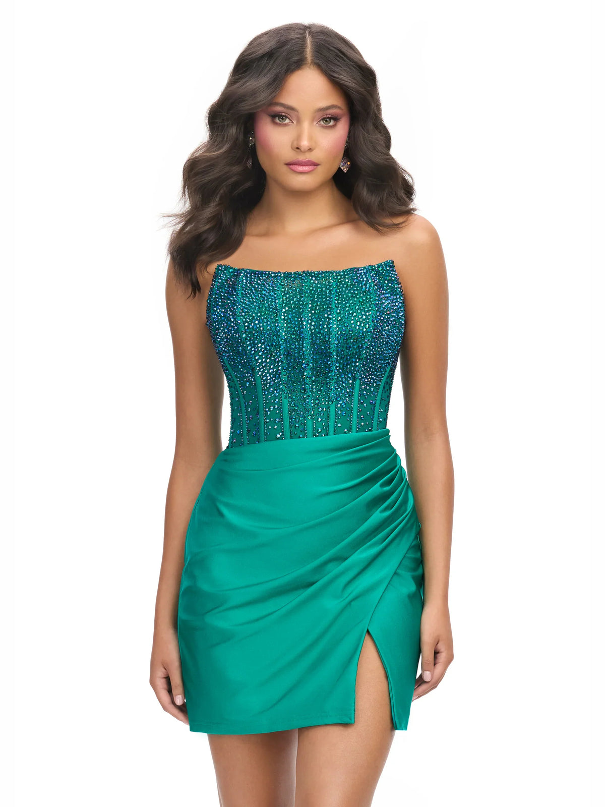 Ruched Corset Slit Strapless Bodycon Mini Homecoming Dress for Hotel Gala