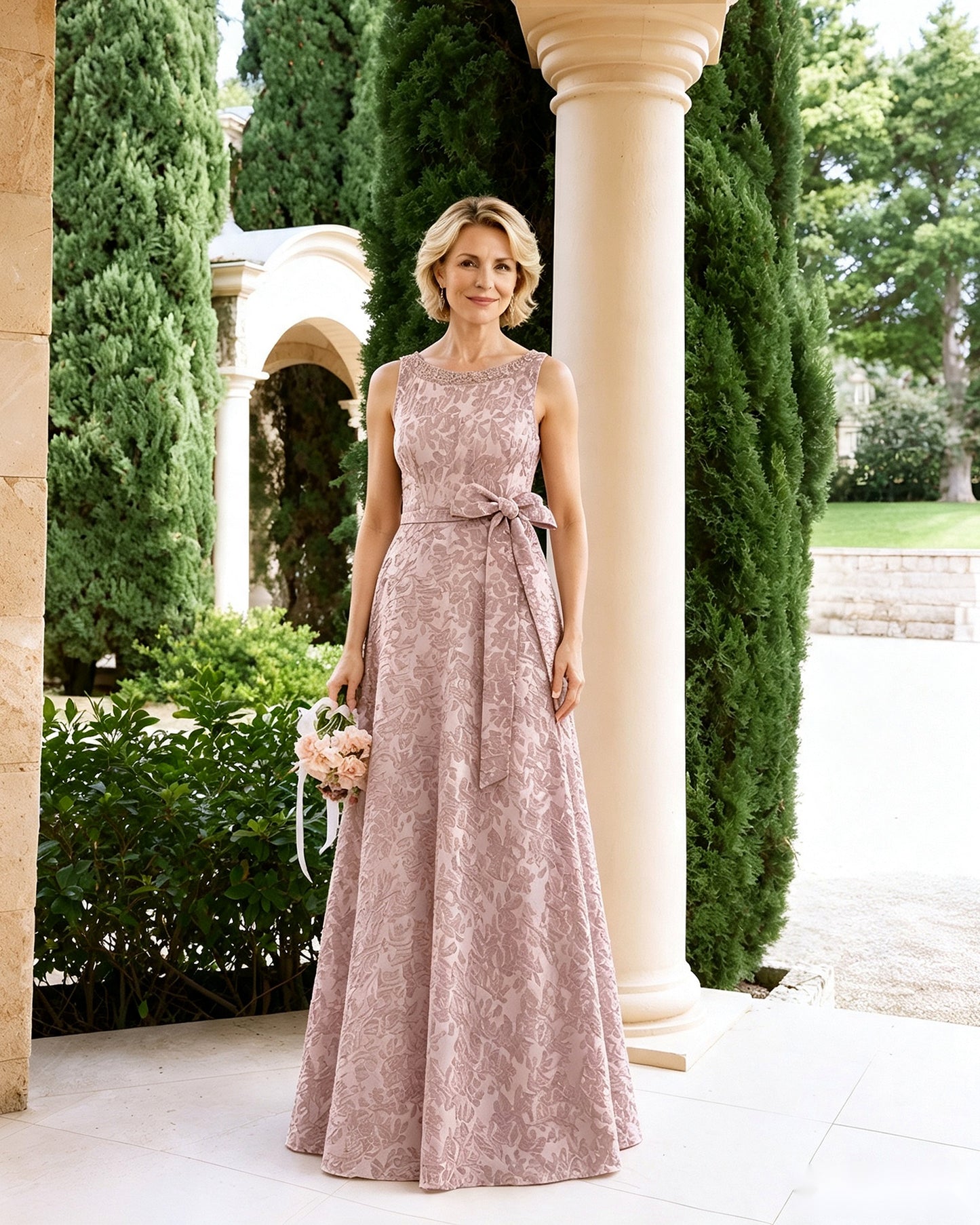 Sleeveless Lace A-Line Mother of the Bride Dress with Sash Bow