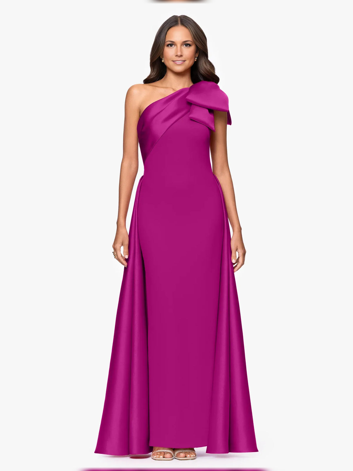 Bow Slit One Shoulder Sheath Floor-Length Crepe Mother of the Bride Dress for Evening Reception